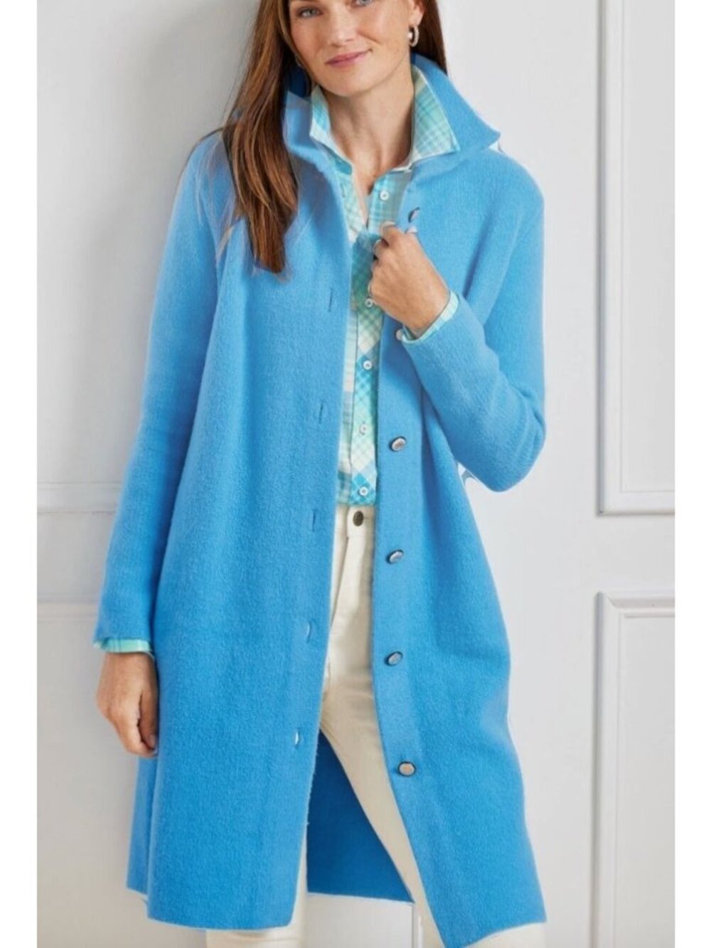 TALBOTS bright blue sweater coat coatigan size XL